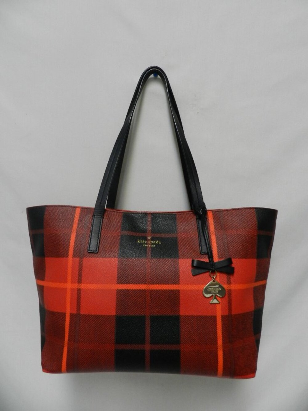 Kate Spade Hawthorne Lane red plaid tartan shoulder tote bag purse Coated Canvas - Picture 3 of 15